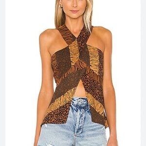House of Harlow 1960 Brown and Tan Patterned Blouse